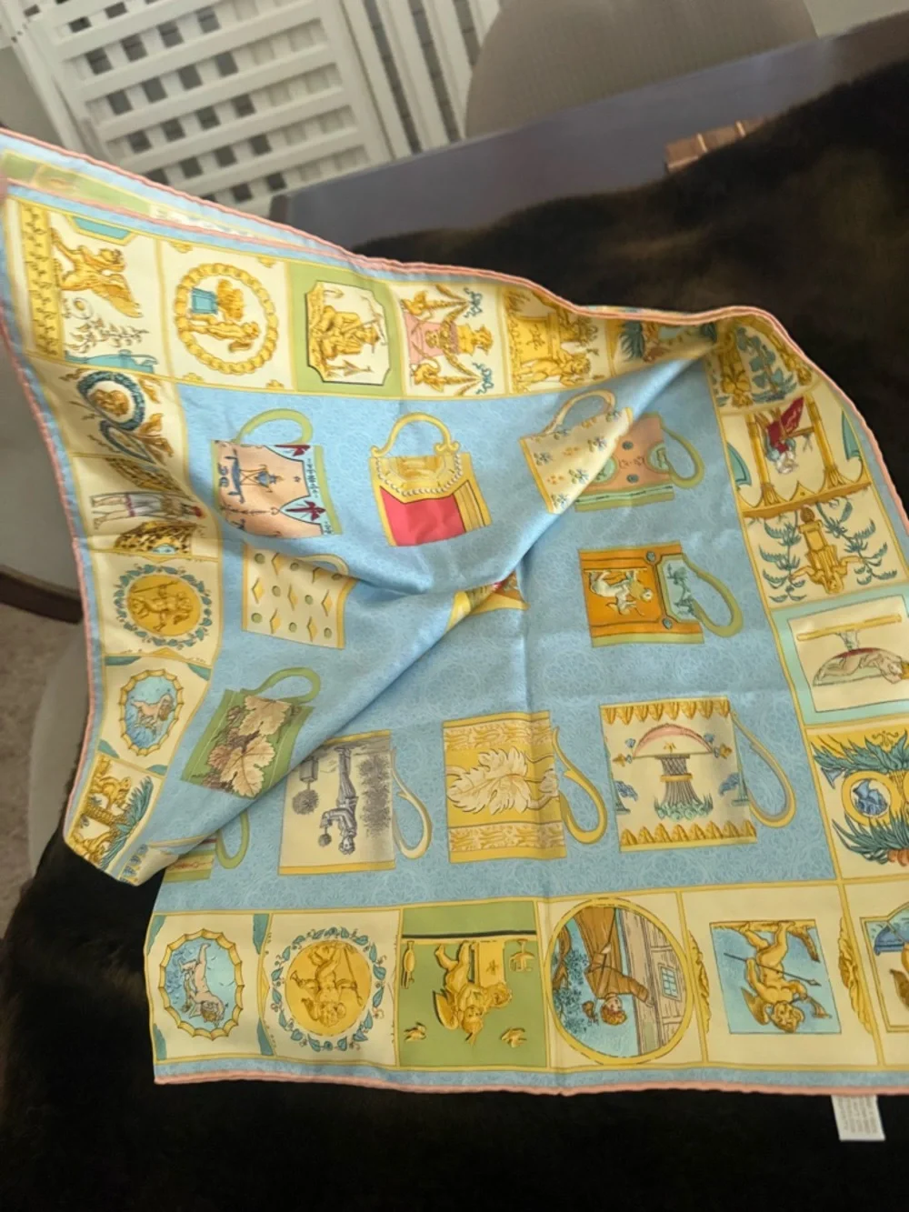 Gucci Light Blue & Yellow Tea Cup Motif Silk Scarf - Picture 2 of 3